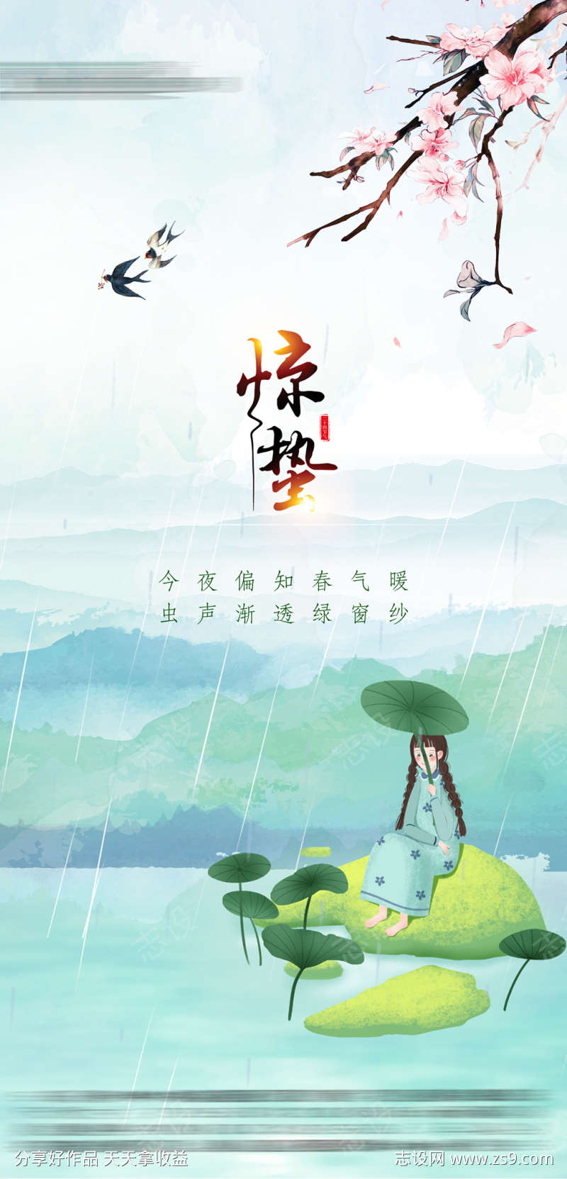 清明惊蛰春分谷雨节气海报