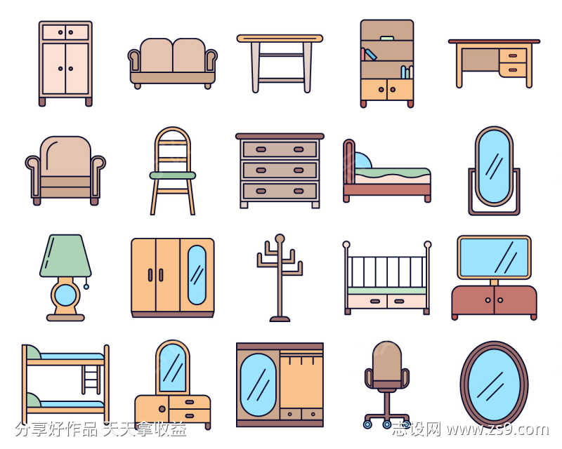 25个家具插画图标