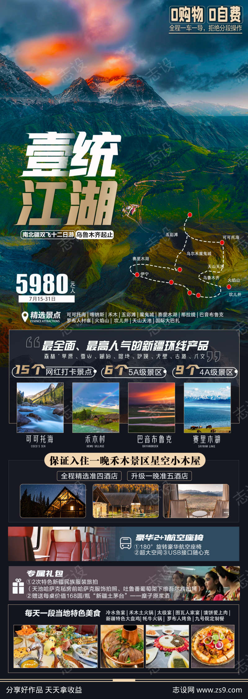 新疆喀纳斯天山天池可可托海旅游海报