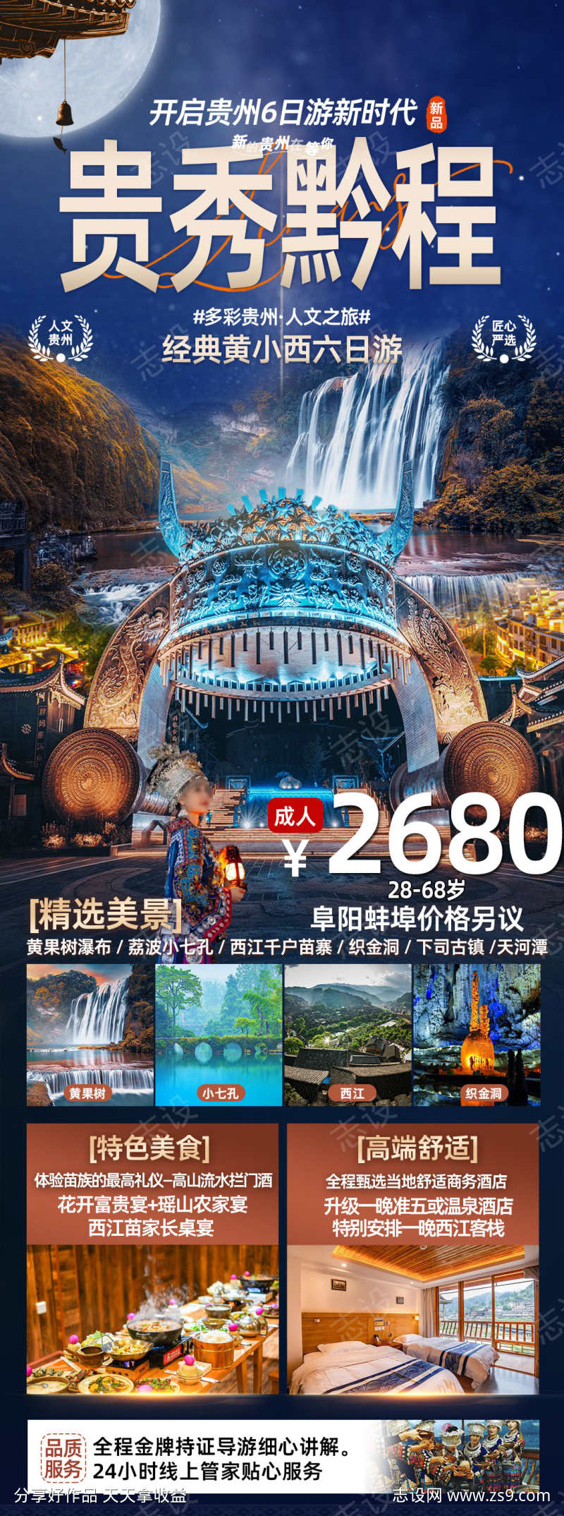 贵州经典黄小西黄果树瀑布旅游海报
