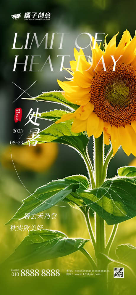 处暑节气海报_源文件下载_PSD格式_1242X2688像素-中国传统节日,二十四节气,大暑,小暑,三伏天,清爽,节日,节气,夏天,花草,向日葵,创意,处暑-作品编号:2023082111463960-志设-zs9.com