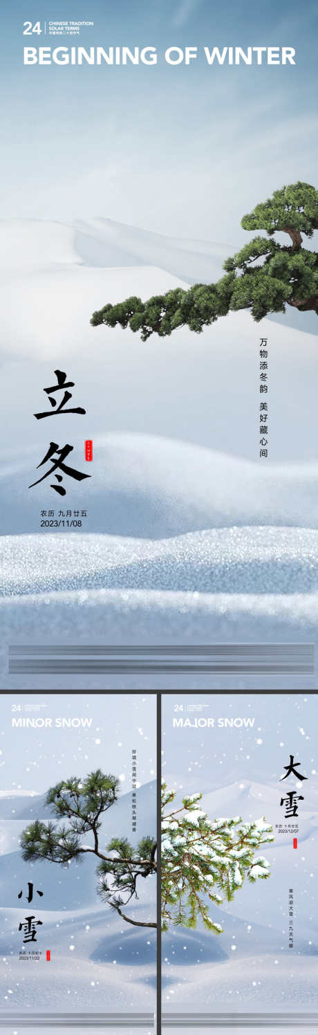 立冬小雪大雪节气海报_源文件下载_720X1560像素-寒冬,冬季,松枝,松树,雪地,节气,海报,大雪,小雪,立冬-作品编号:2023110218435715-源文件库-ywjfx.cn