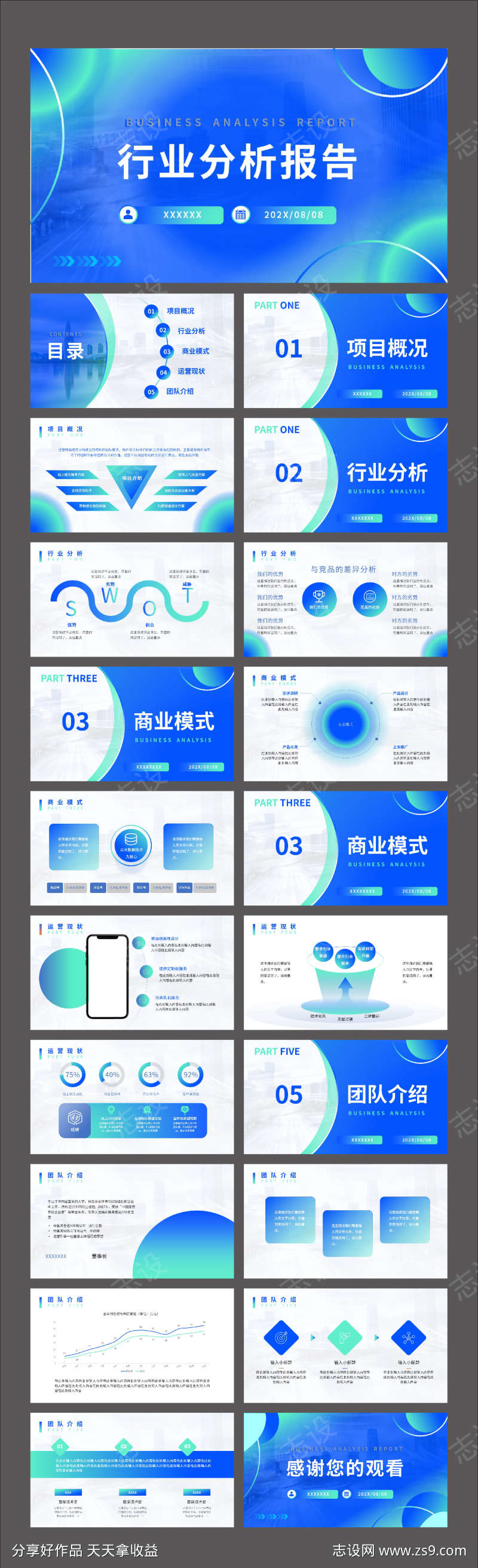 蓝色渐变行业分析报告PPT