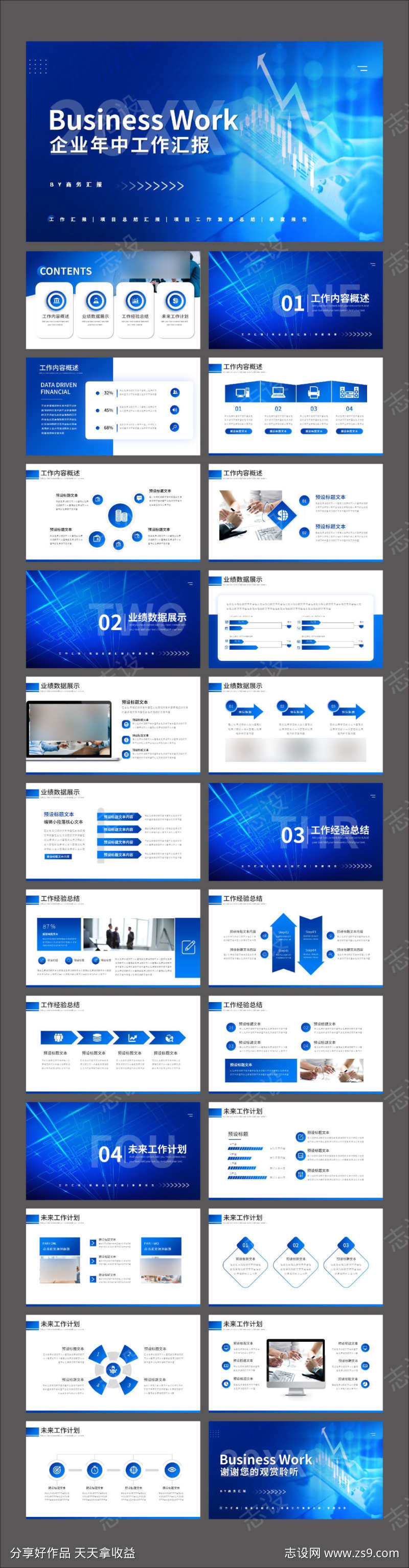 蓝色商务科技风商业年中工作汇报PPT