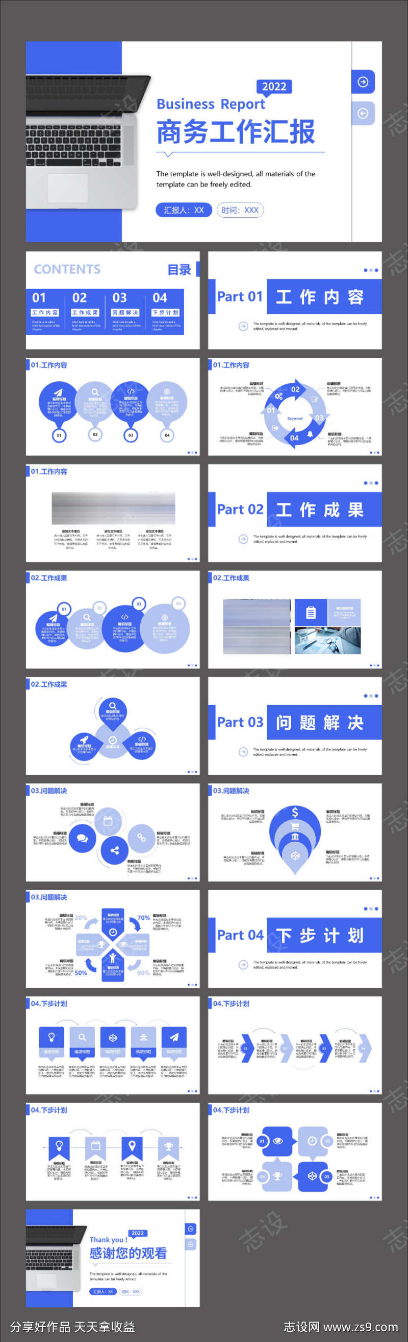 蓝色简约商务工作总结汇报PPT