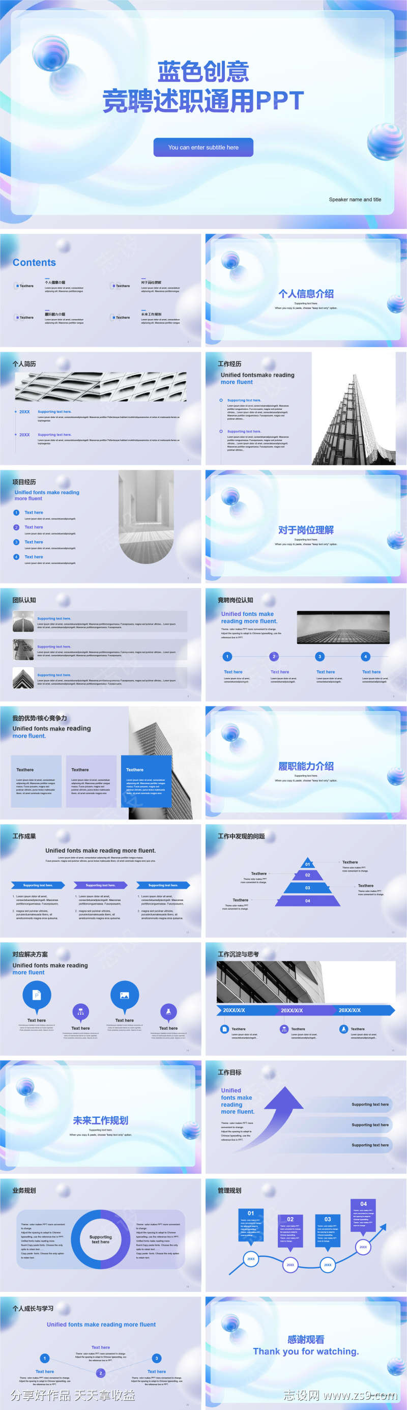 蓝色创意竞聘述职通用PPT