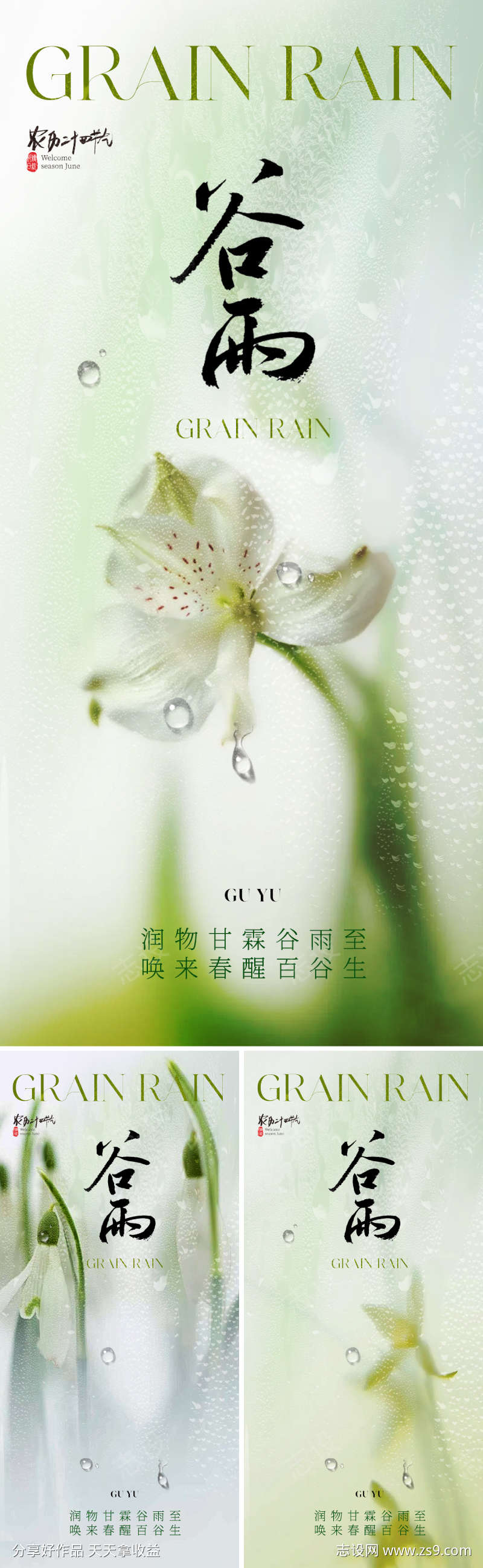 地产美业谷雨节气海报