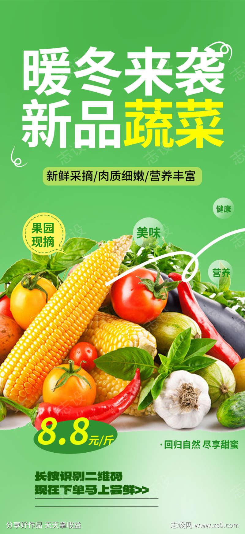 微商新鲜蔬菜美食促销活动海报