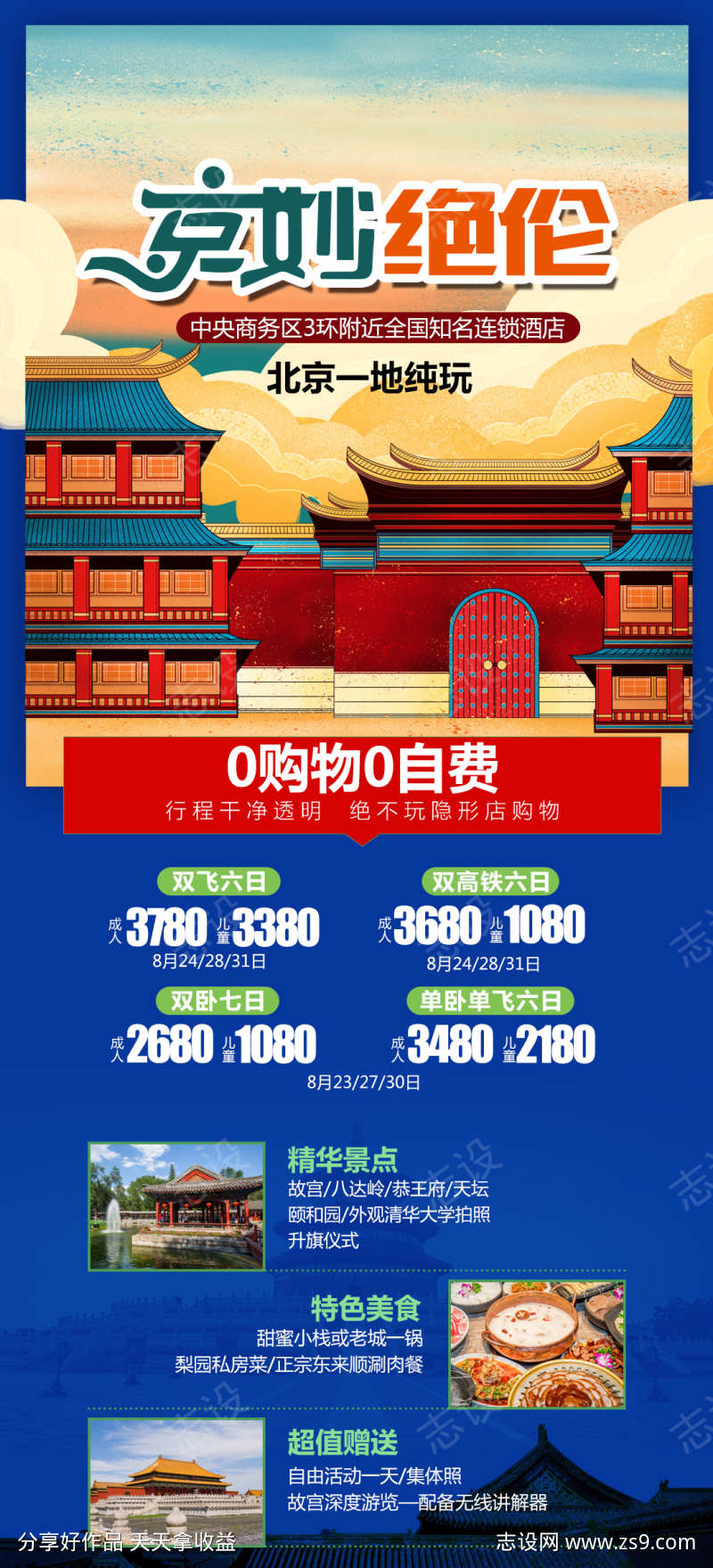旅行北京旅游京津故宫长城海报