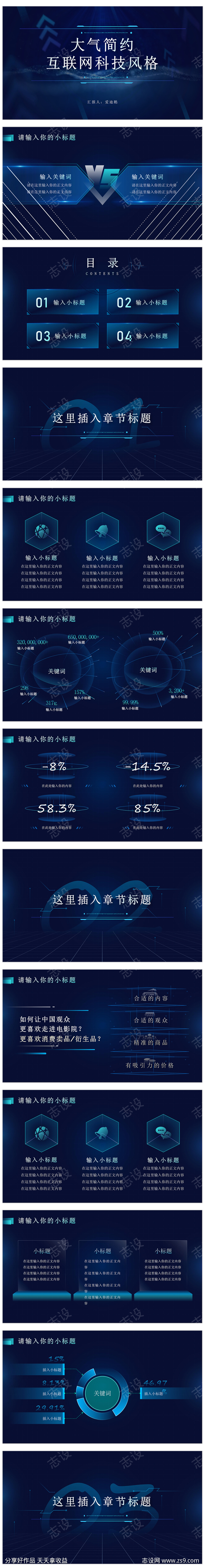 大气简约互联网科技风ppt模板