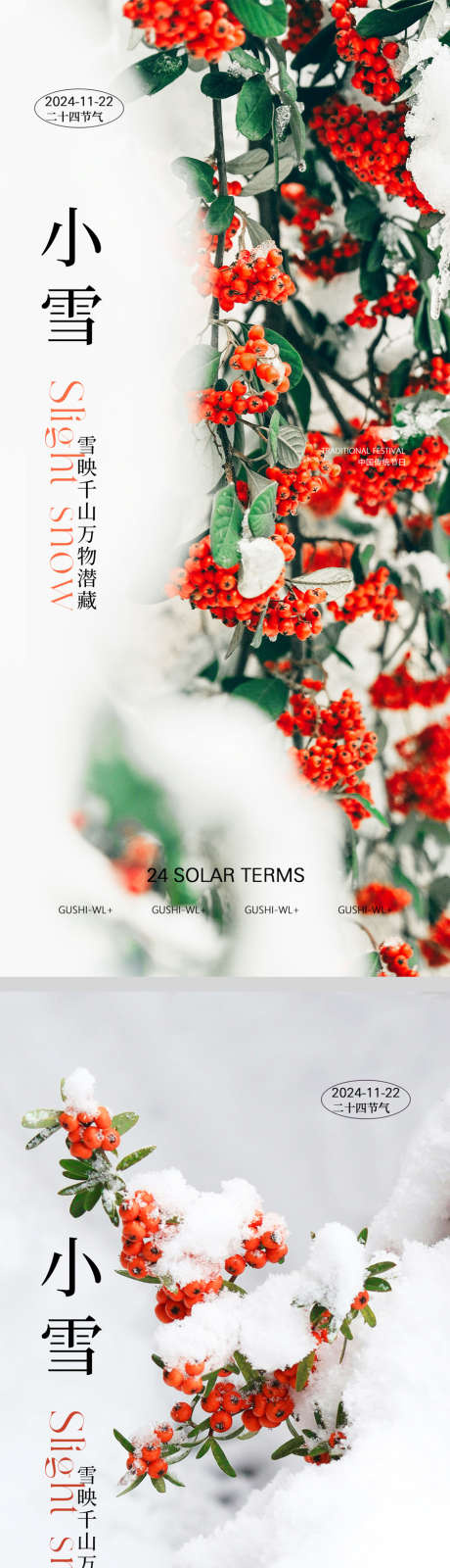 二十四节气冬季小雪系列海报_源文件下载_PSD格式_1080X2340像素-喜庆,雪景,北方,简约,植物,果子,雪花,冬天,小雪,二十四节气,房地产,海报-作品编号:2024102609444112-志设-zs9.com